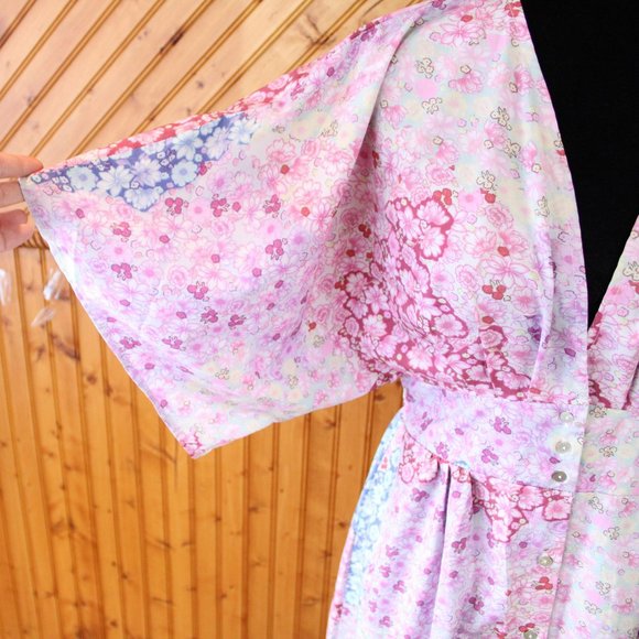 Forest Lily Floral Maxi Dress Patchwork Button Up Short Kimono Sleeve Small D70 - Picture 5 of 11